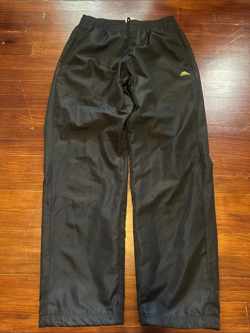 adidas Black Track Jacket and Pants with Yellow Trim, Men’s Medium